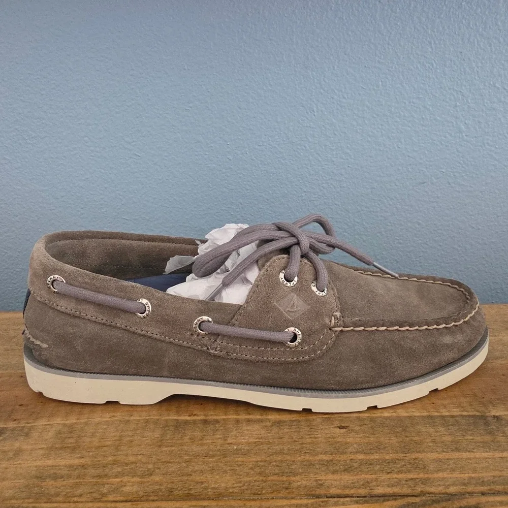 Sperry Mens Leeward 2-Eye Boat Shoe Grey Suede Loafer STS19908 Size 7M